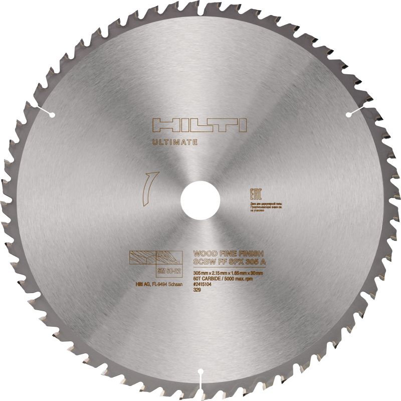 Image 1 of 2: Wood fine finish miter saw blade Ultimate wood fine finish miter saw blade (12” | 305mm) with carbide teeth, for precise and clean cuts in wooden beams with our SM 60-22 cordless miter saw