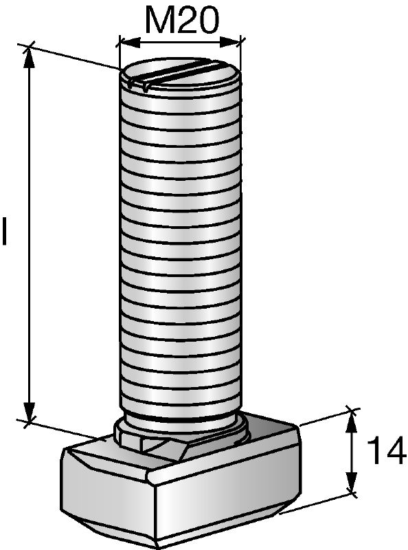 HBC-C-N 凹口 T 型螺栓 切口 T 型螺栓，更佳張力及垂直與平行剪力負載 (3D 負載)