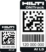 Slide 1 of 6 (selected): AI L2 and AI L5 Robust, self-adhesive barcode tags for identifying and tracking all types of construction equipment