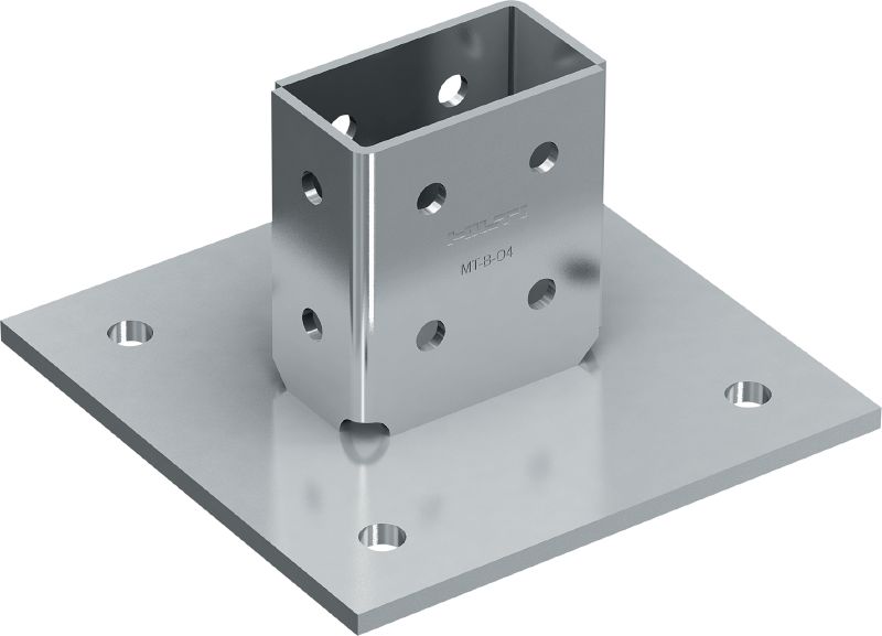 MT-B-O4 三維底板 適用於將三維負荷下的支撐槽鋼結構錨固至混凝土和鋼材或鋼材的底座連接件