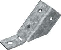 MT-AB-L 45 OC 角鋼 適用於在低污染室外環境中，將 MT-40 和 MT-50 支撐溝槽結構的支架錨固至混凝土的 45 度角鋼