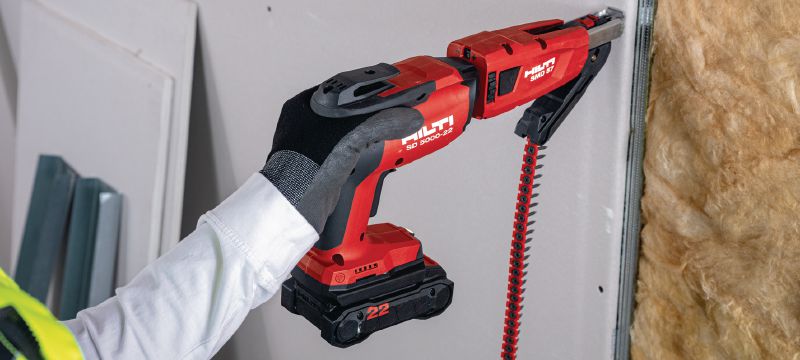 Image 4 of 7: SD 5000-22 Cordless drywall screwdriver Cordless drywall screwdriver with powerful Nuron battery for more torque and screws per charge when hanging drywall, wood boards, and exterior sheathing Applications 1