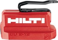 Go to slide 3 of 3: CU 2-12 USB charging adapter USB charging adapter for Hilti 12V batteries to charge tablets, phones and other devices with USB-C or USB-A ports