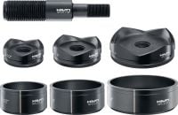 Slide 1 of 2 (selected): NPU Knockout sets (1/2 to 2”) or (2-1/2 to 4”) Knockout die, punch, and draw stud sets for punching ½ - 4” diameter conduit holes in up to 10-gauge steel