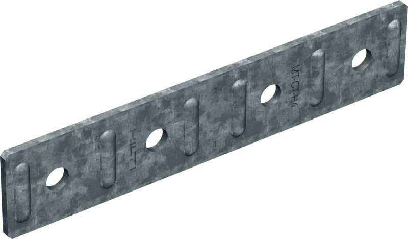 MT-CT-H4 OC 支撐加強板 平坦槽鋼連接器，可在低污染室外環境下，做為 MT 鋼槽的縱向延伸器