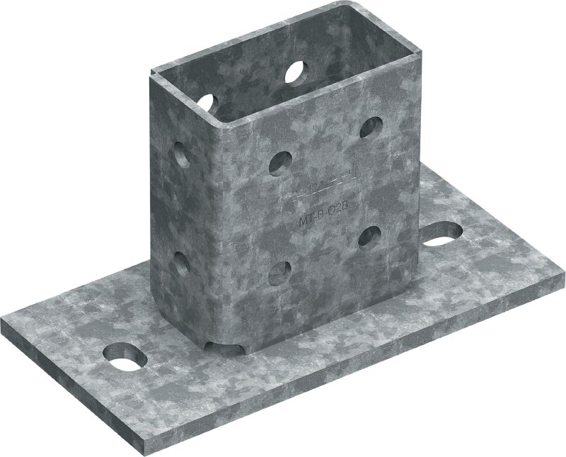 MT-B-O2B OC 三維底板 適用於在低污染室外環境中，將三維負荷下的支撐槽鋼結構錨固至混凝土和鋼材的底座連接件