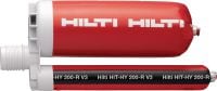 HIT-HY 200-R V3 化學錨栓 終極性能的注射式化學藥劑，通過認證，適用於後加鋼筋安裝及進行結構底板錨固