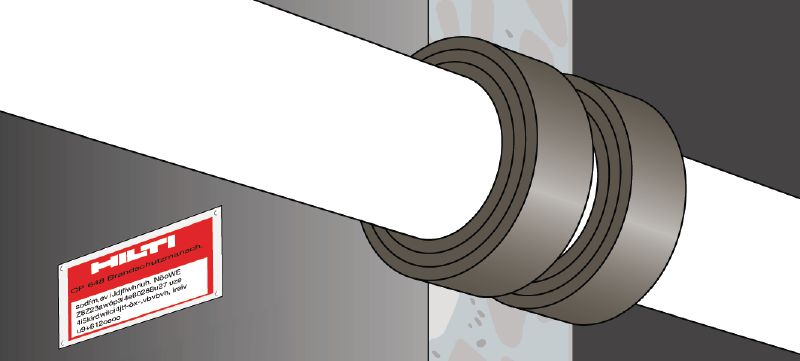 CP 648-E 防火環狀紮帶 受熱膨脹的、活動的防火紮帶，有助於在易燃管道貫穿周圍形成防火和防煙隔牆 應用 1