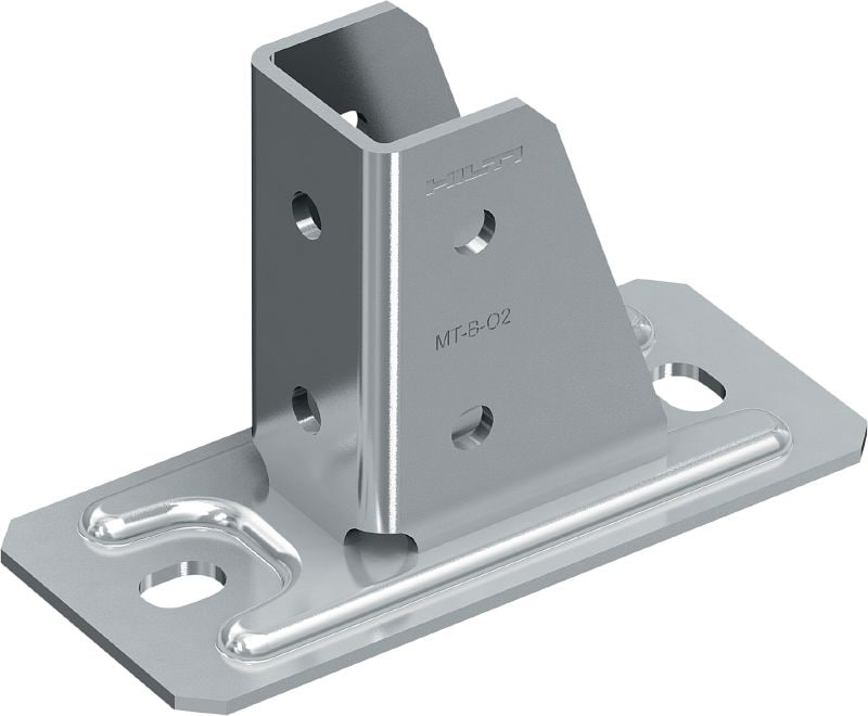 適用於支撐槽鋼的 MT-B-O2 底板 適用於將支撐槽鋼結構錨固至混凝土或鋼材的底座連接器