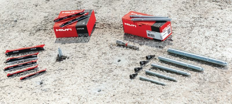 HVU2 Anchor capsule Ultimate-performance foil adhesive capsule for heavy-duty anchoring in concrete with Hilti chiseled tip HAS-U rods (sold separately). Applications 1