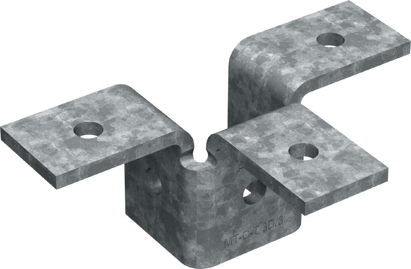 MT-C-T 3D/3 OC 二維連接件 適用於在 3D 結構中連接四個支撐槽鋼的三維結構安裝，適用於低污染室外環境