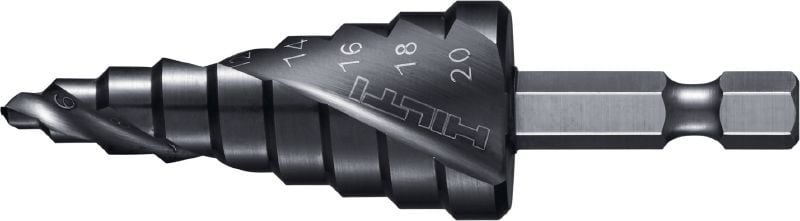 Image 1 of 1: Impact-ready step drill bit Impact-ready step drill bit with HEX shank and advanced coating for max-speed drilling of holes in metal using an impact or drill driver