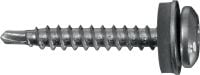 Slide 1 of 1 (selected): S-MD 31 PS Self-drilling metal screws Self-drilling pan head screw (A2 stainless steel) with 12 mm washer for thin metal-to-metal fastenings (up to 3 mm)